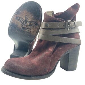 Freebird Steven Blaze Booties Burgundy‎ Maroon Suede Red Wine Stacked Heel Boot
